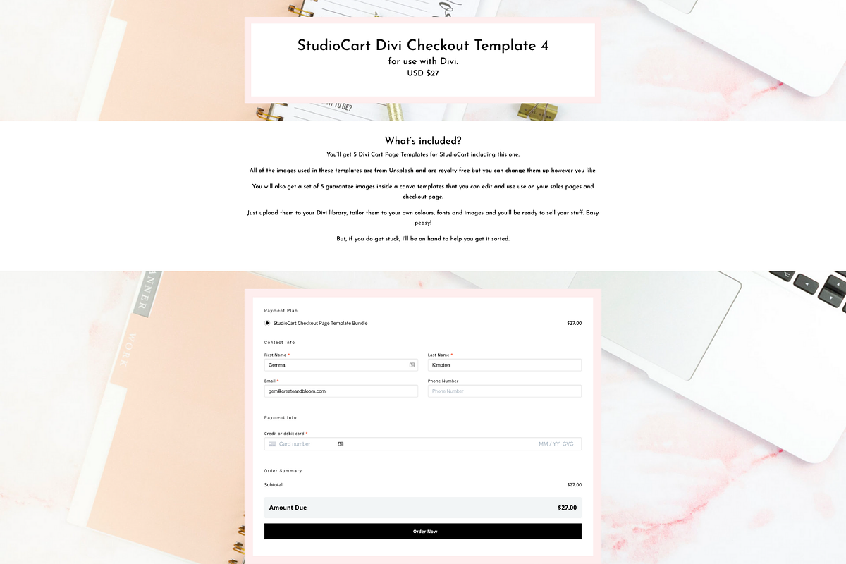 Divi StudioCart Checkout Templates, a Landing Page Template by Create & Bloom (Photo 5 of 6)
