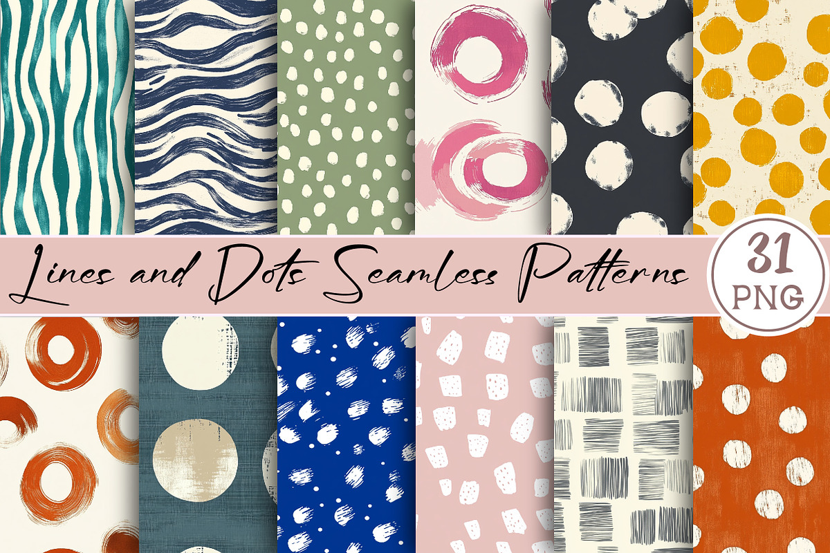 Lines and Dots Seamless Patterns, a Pattern Graphic by Libby Wishes (Photo 1 of 6)