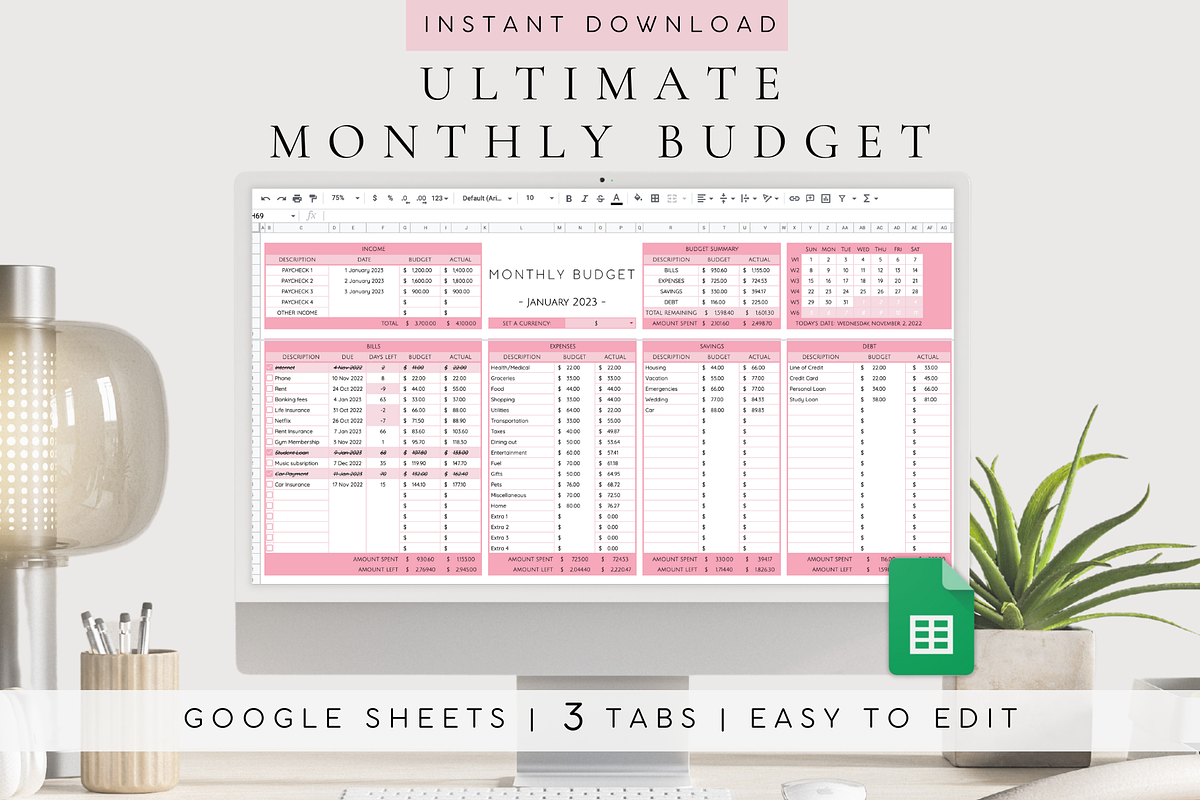 Google Sheets Monthly Budget Tracker, a Templates & Theme by BRANDcontent (Photo 1 of 7)