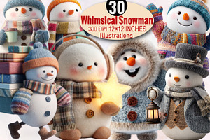 Whimsical Christmas Snowman Clipart, an Illustration by SVGArt