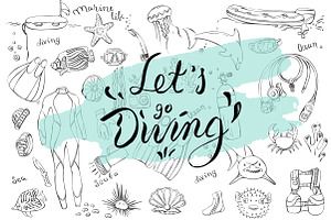 Diving doodles, patterns, lettering.