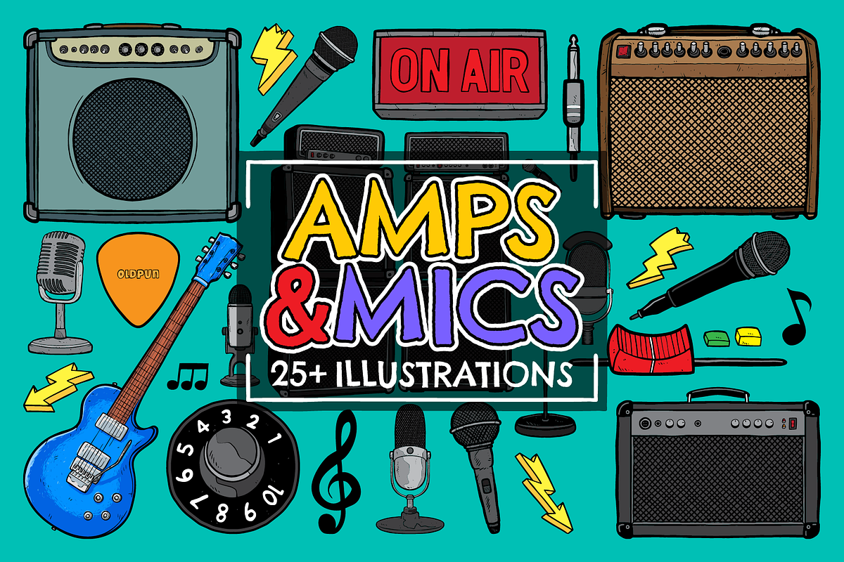 Amps and Mics Vector Pack, an Object Illustration by Vectory by BSC (Photo 1 of 2)