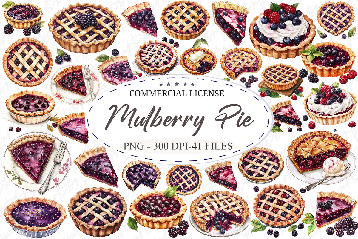 Watercolor Mulberry Pie Clipart, an Illustration by designcity5 (Photo 1 of 5)