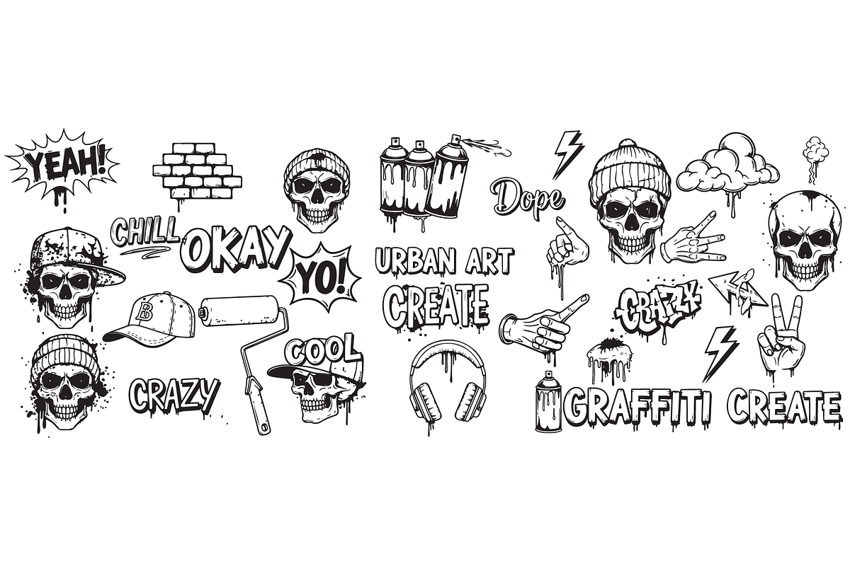 Hand Drawn Graffiti Vector Set, a Decorative Illustration by MkStudio