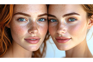 Two women with freckles and blue, a Beauty & Fashion Photo by Igor Tichonow
