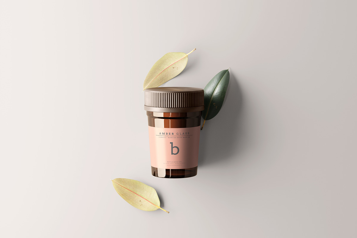 Amber Glass Pills Bottle Mockups, a Cups & Container Mockup by pmvch (Photo 15 of 20)