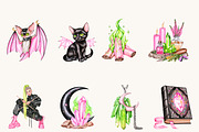 Neon Witch Clipart Bundle, a Seasonal Illustration by BusyDaydesign (Thumbnail 2 of 9)