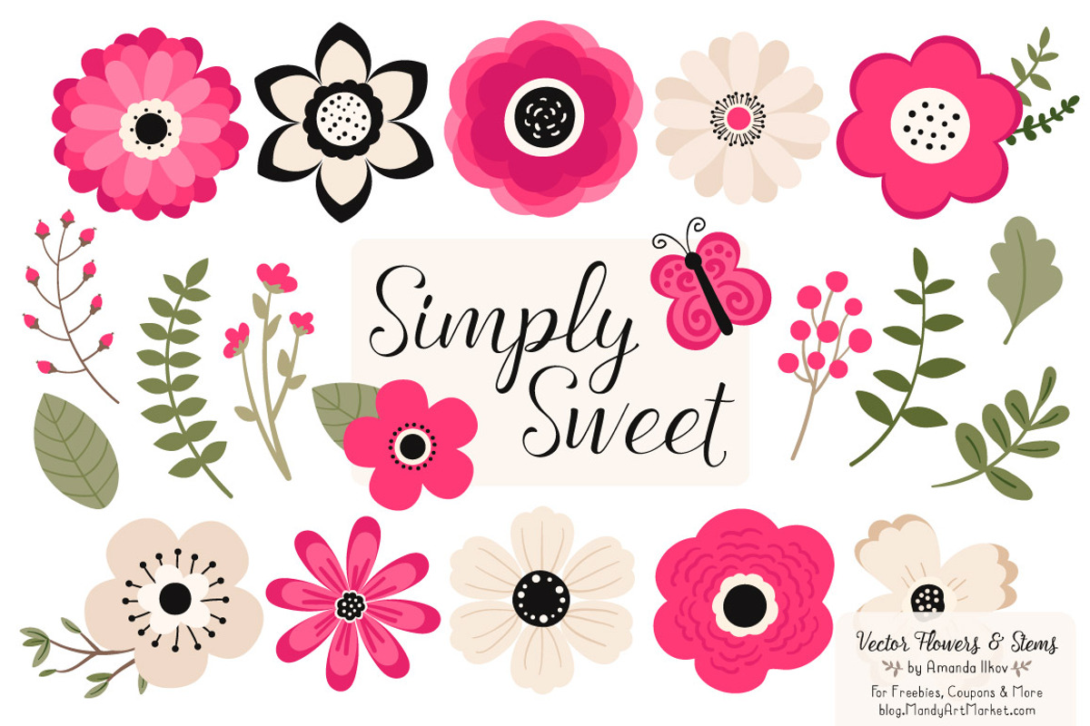 Hot Pink Flowers Clipart, an Illustration by Amanda Ilkov (Photo 1 of 4)
