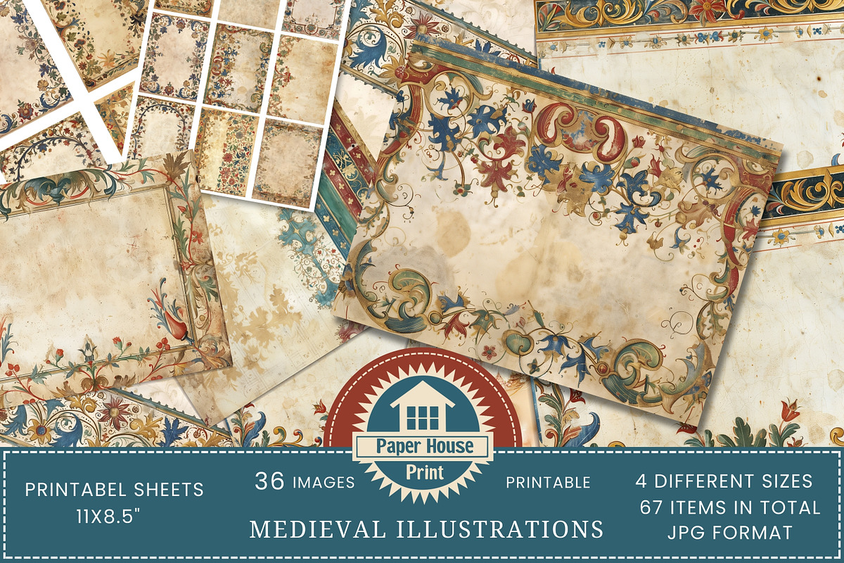 Medieval Grunge Illustrations Paper, an Illustration by NiiiNArt (Photo 1 of 8)