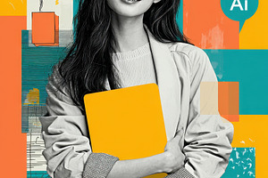 AI Art Woman Holding Yellow Folder M, a Photo by Pixeness Studio