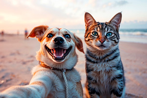 Cheerful and happy dog and cat, best, an Animal Photo by TatsianaSalauyova