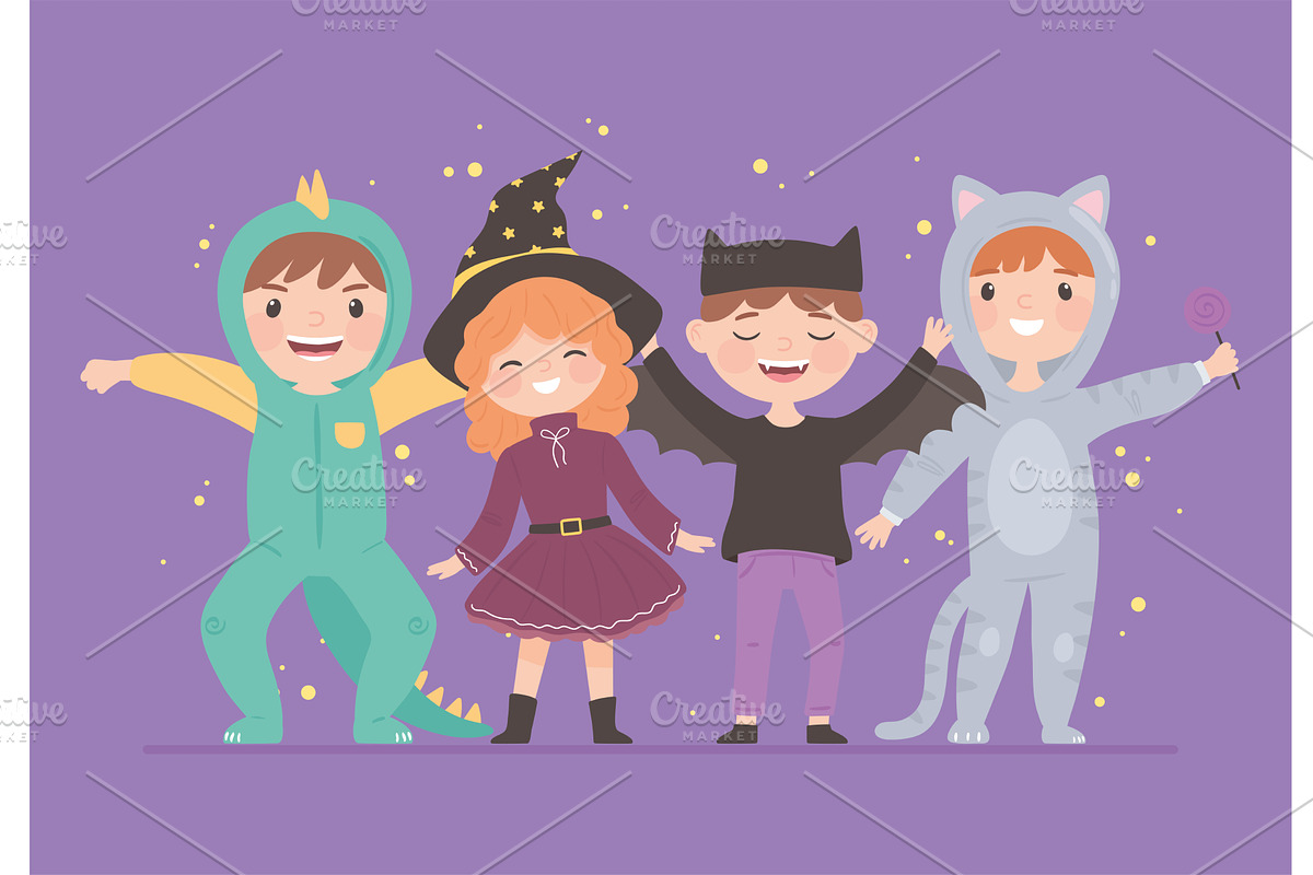 group kids with costumes, an Illustration by studiogstock