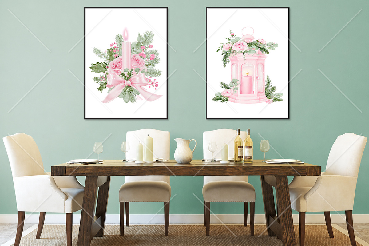 Watercolor Pink Christmas Clipart, a Seasonal Illustration by Canvas Craft (Photo 7 of 10)