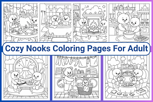 Cozy Nooks Colorign Page Vol-01, an Animal Illustration by Coco Bloom