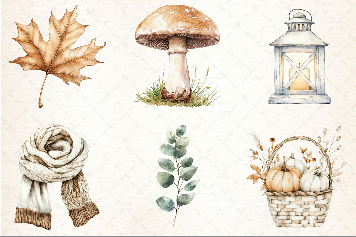 Watercolor Neutral Autumn Clipart, an Illustration by Rose Art (Photo 3 of 7)