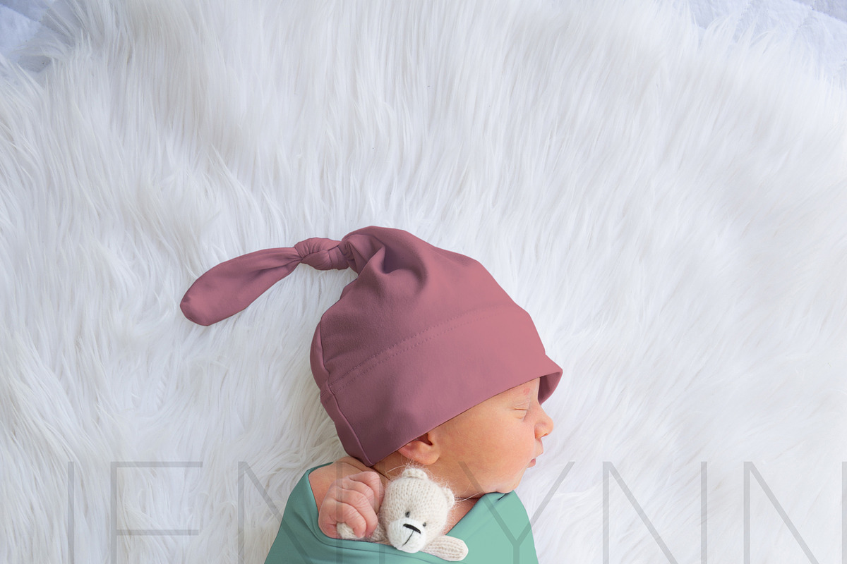 Swaddle blanket + Knotted Hat mockup, a Hat Mockup by JENLYNN Stock Shop (Photo 4 of 5)