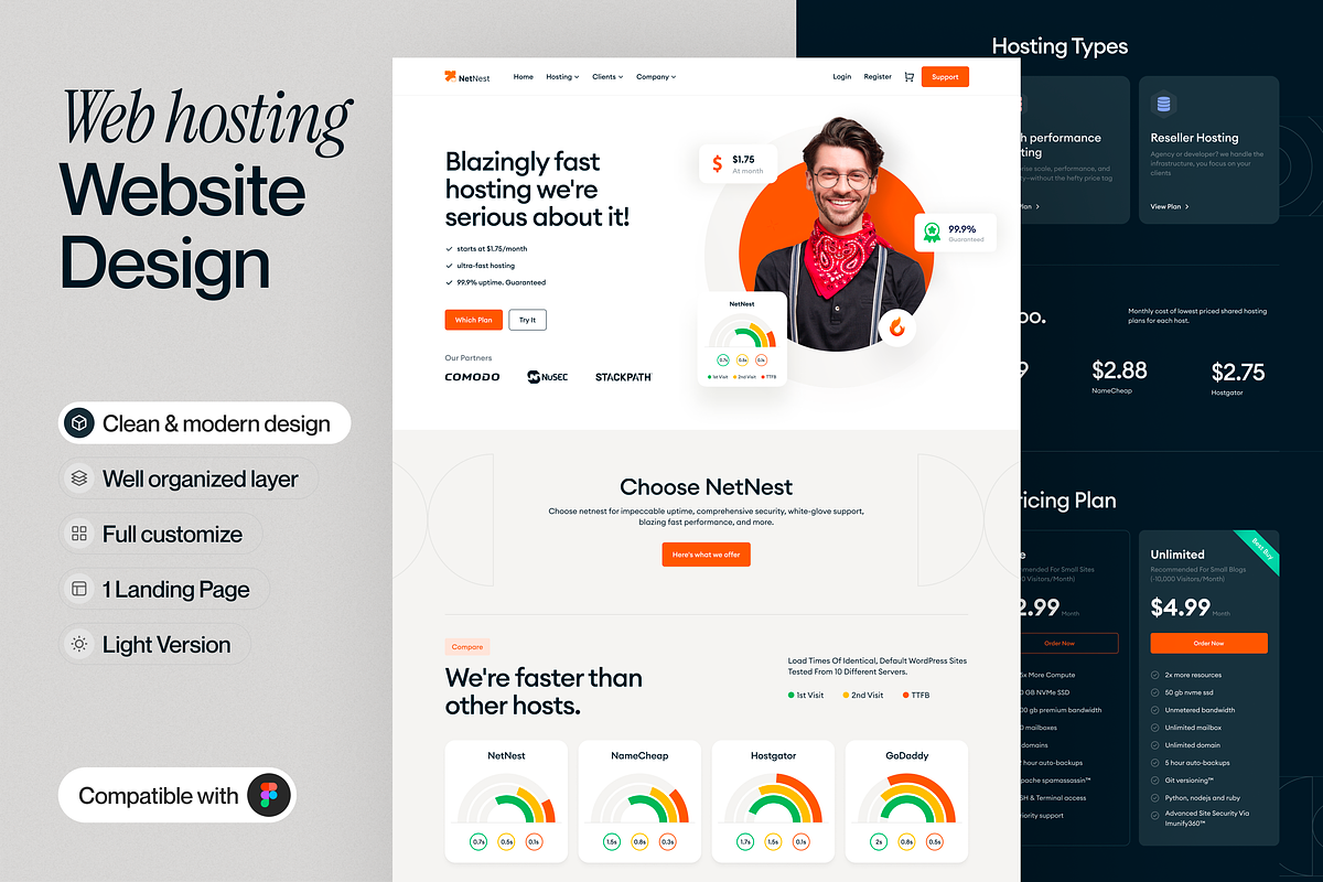 Web hosting Landing Page, an UI Kit Template by sajon.co