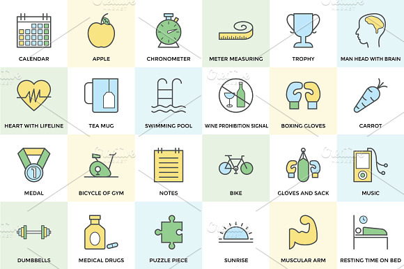 100+ Fitness and Health Icon Set preview 6