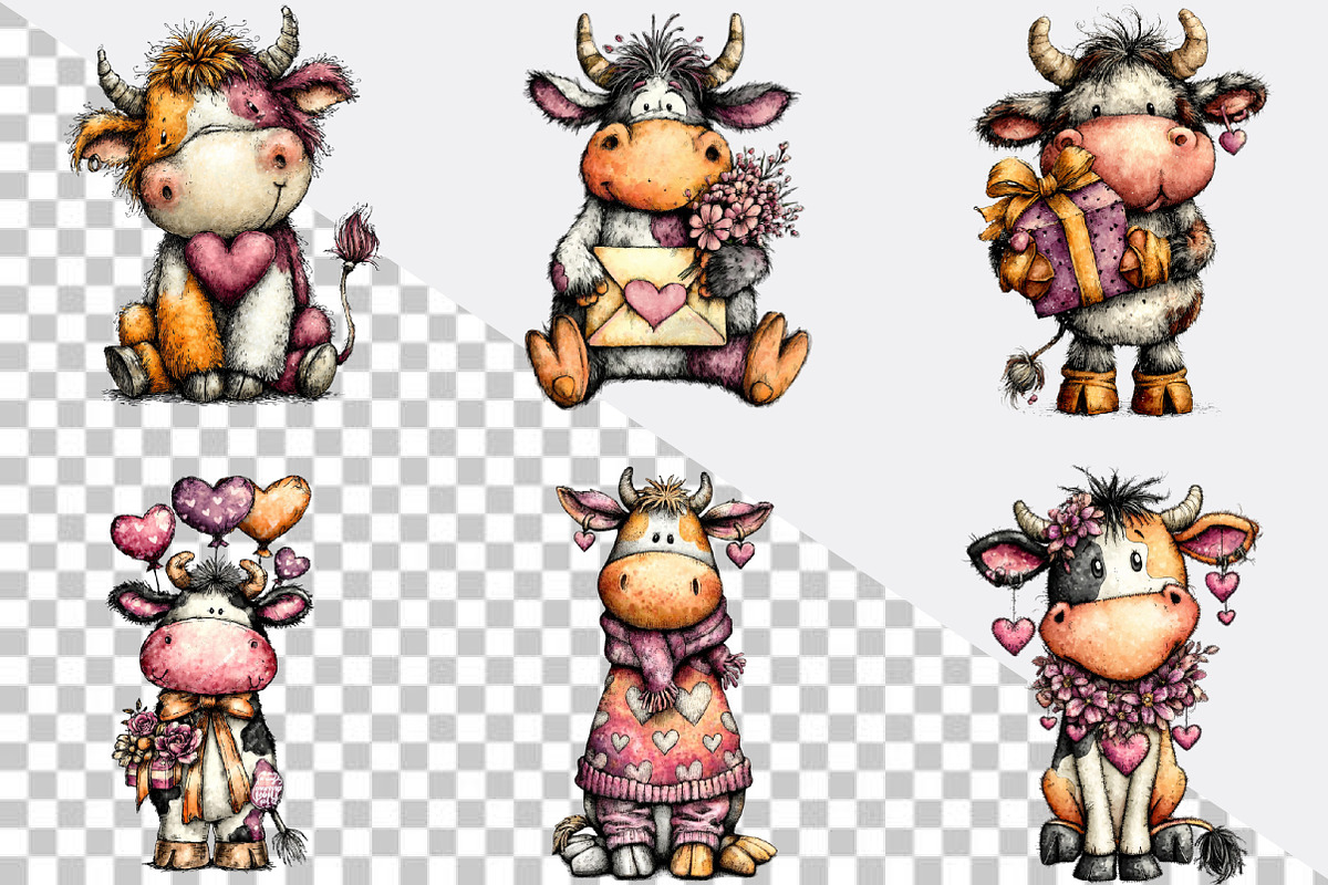 Whimsical Valentine Cow Clipart, an Illustration by SVGArt (Photo 6 of 8)