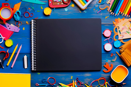 School supplies on the table, top view. AI generative., a School & Education Photo by CreativePhotoSpain