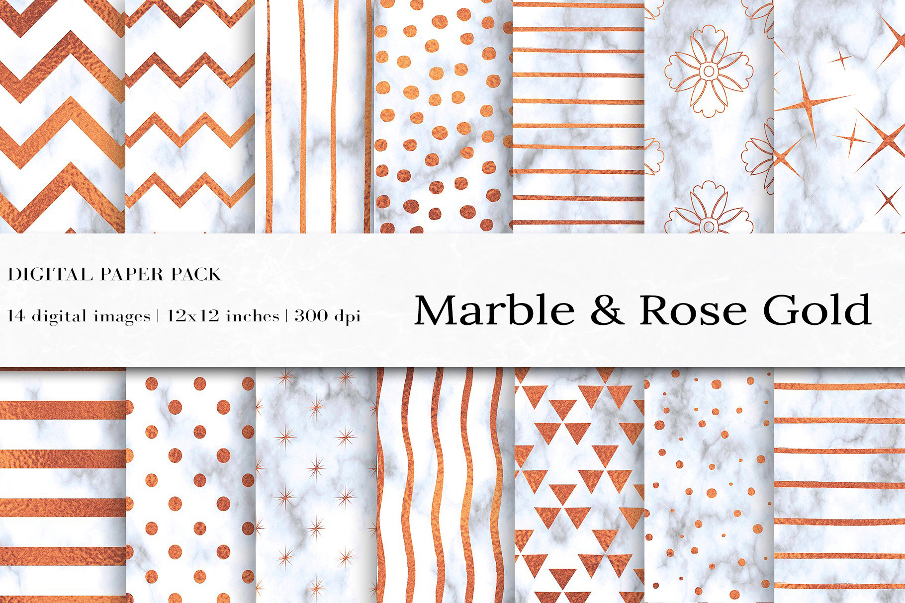 Marble Rose Gold Digital Paper, a Pattern Graphic by BonaDesigns