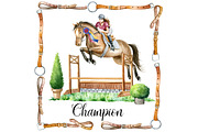 Watercolor Horses PNG, Hunter Jumper, an Illustration by SimpleWishesArt (Thumbnail 4 of 4)