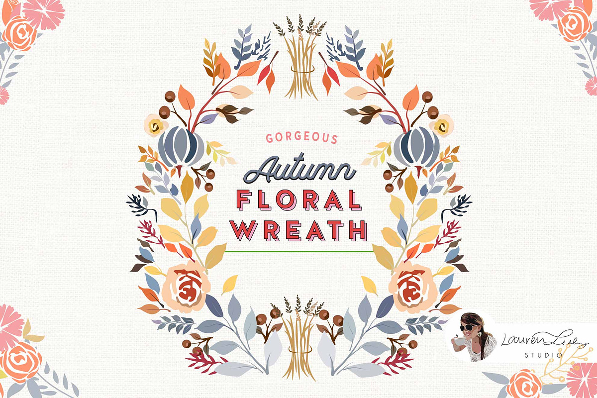 Floral Wreath Autumn Fall Decor, a Decorative Illustration by Lauren Lesley Studio (Photo 1 of 2)