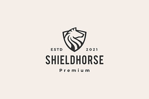 Shield Horse Hipster Vintage Logo