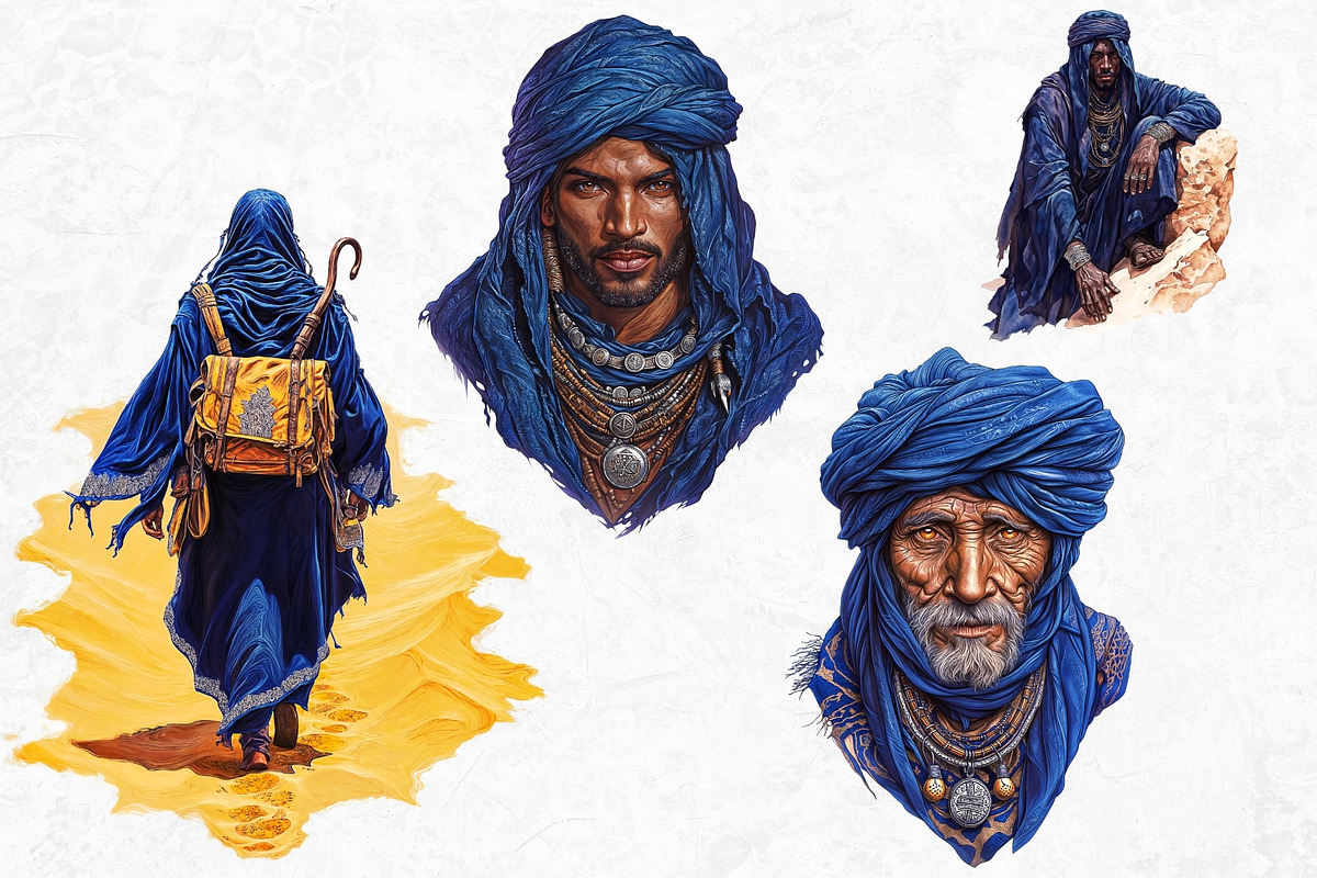 Berber Tuareg Man clipart set, a Person Illustration by ThatsDesignArt (Photo 5 of 10)