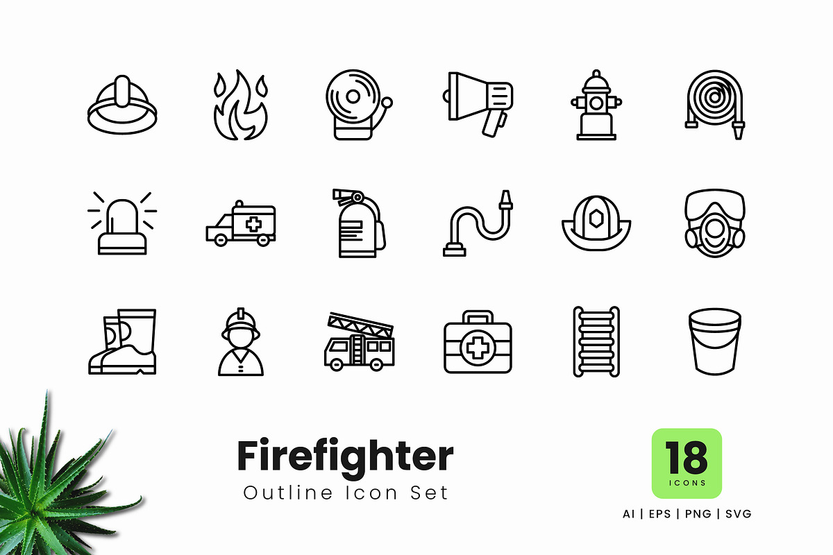 Firefighter Outline Icons, an Outline Icon by Zeer Graphic (Photo 1 of 2)