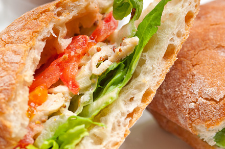 Tomato and chicken ciabatta sandwich 15 stock photo containing background and, a Food & Drink Photo by keko64