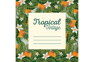 Tropical Card With Flowers Plants