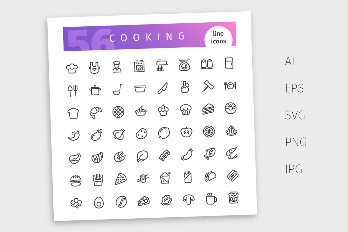 Cooking Line Icons Set, an Outline Icon by Voysla's Shop (Photo 4 of 4)