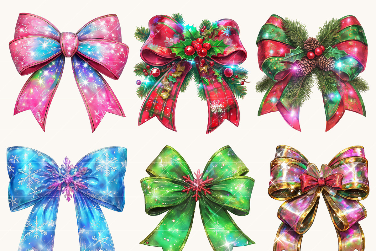 Watercolor Christmas Bow Clipart, a Decorative Illustration by BusyDaydesign (Photo 2 of 9)