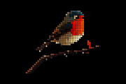 Robin Bird on a branch, pixel dotted, an Animal Illustration by Pray Art Design Studio (Thumbnail 2 of 3)