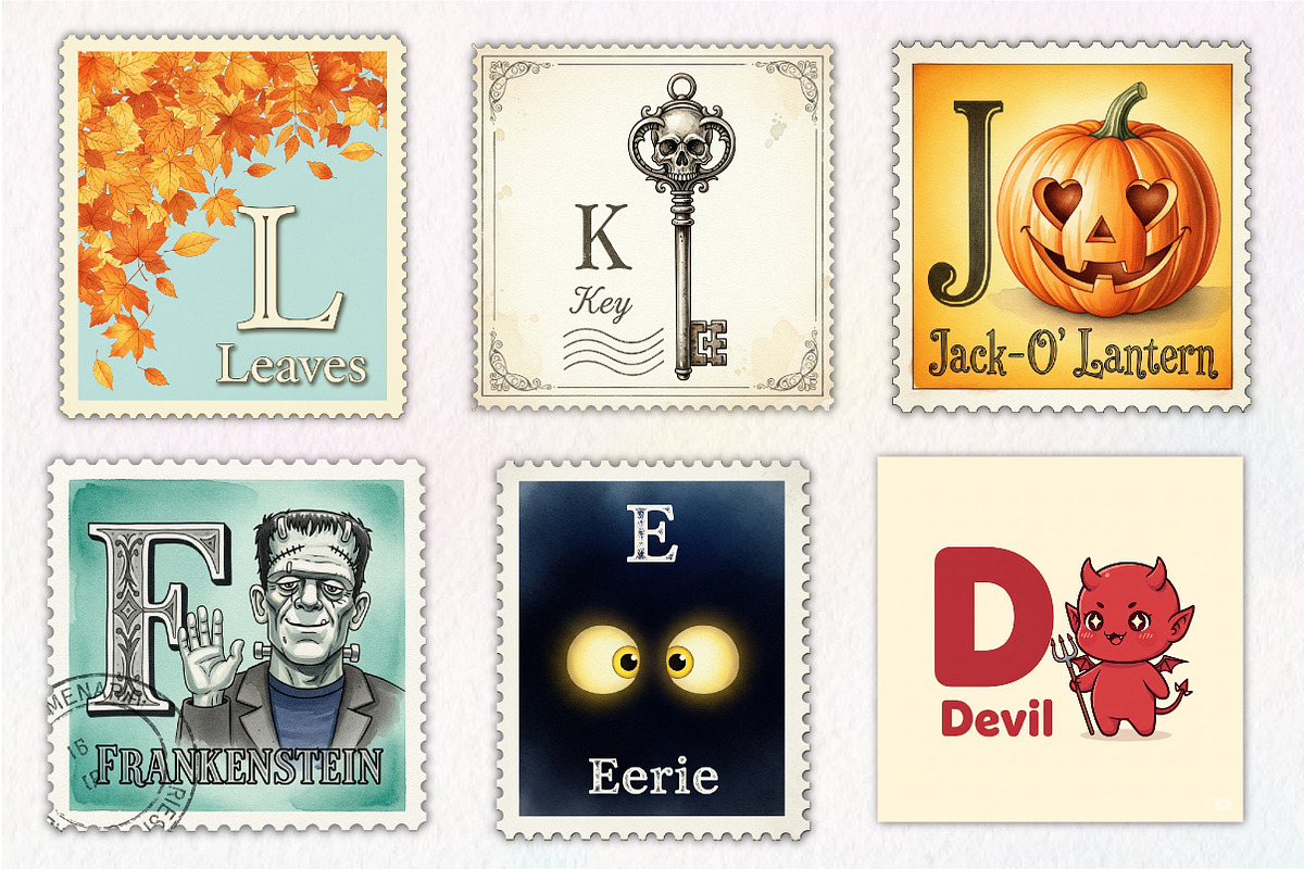 Halloween Postage Alphabet Clipart, an Illustration by Dream Creation (Photo 4 of 6)