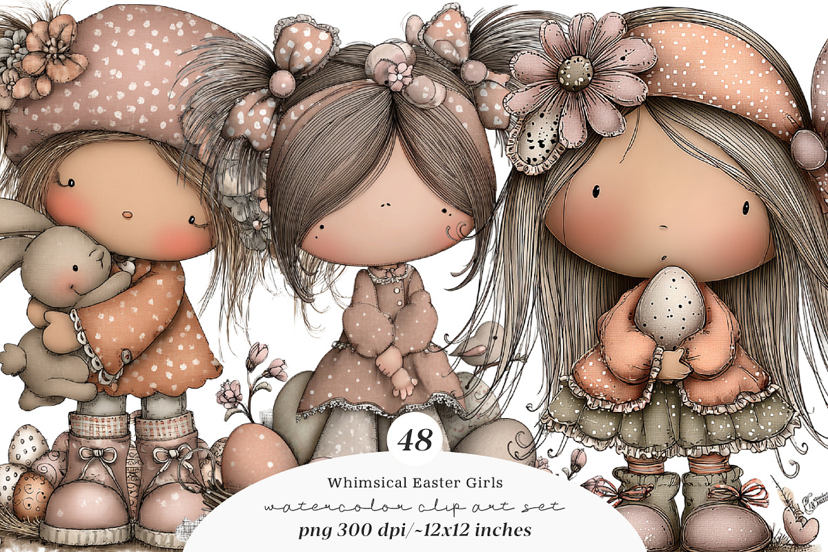 Whimsical easter girl clipart, an Illustration by SinaCreation (Photo 1 of 9)