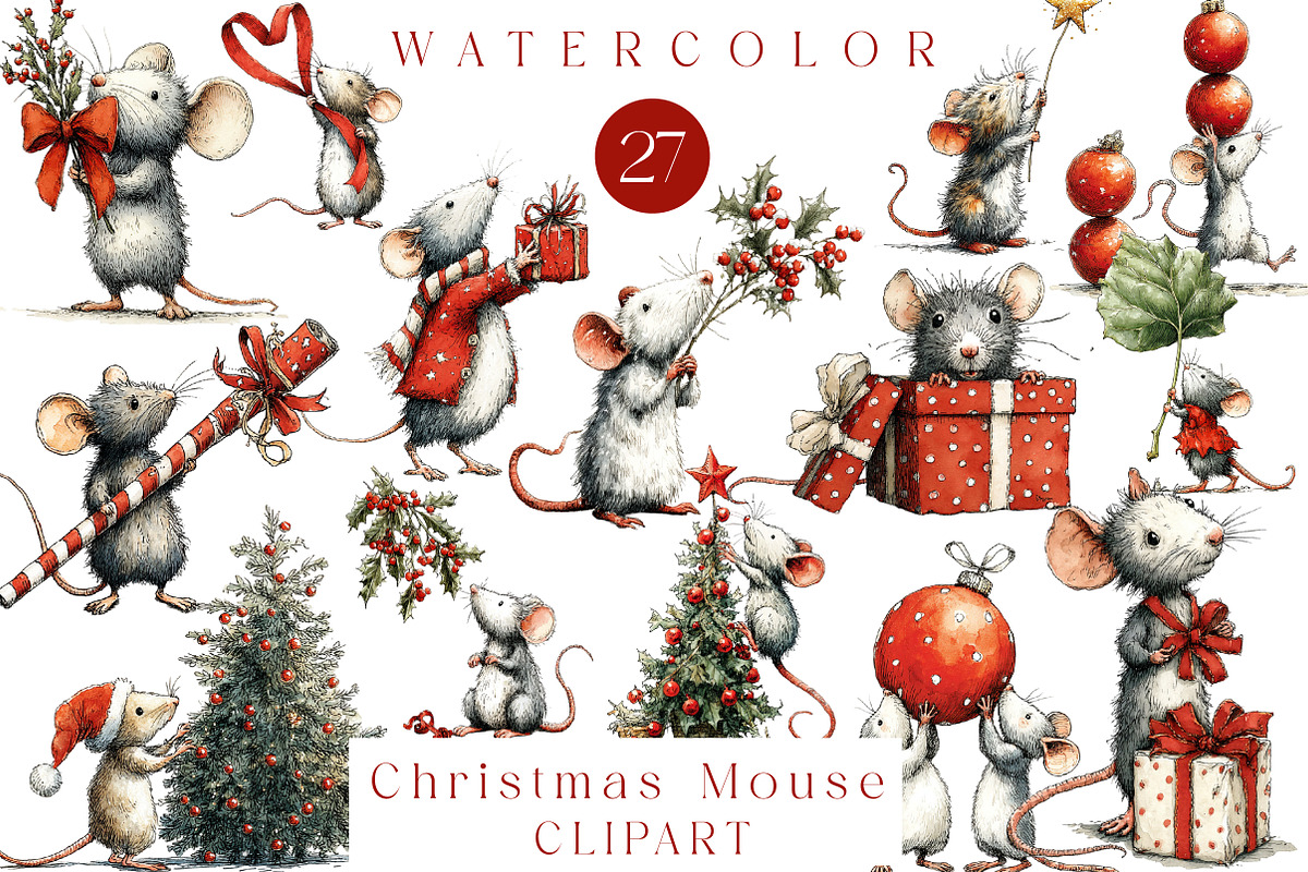 Christmas Mouse clipart, an Illustration by CreationArt (Photo 1 of 5)