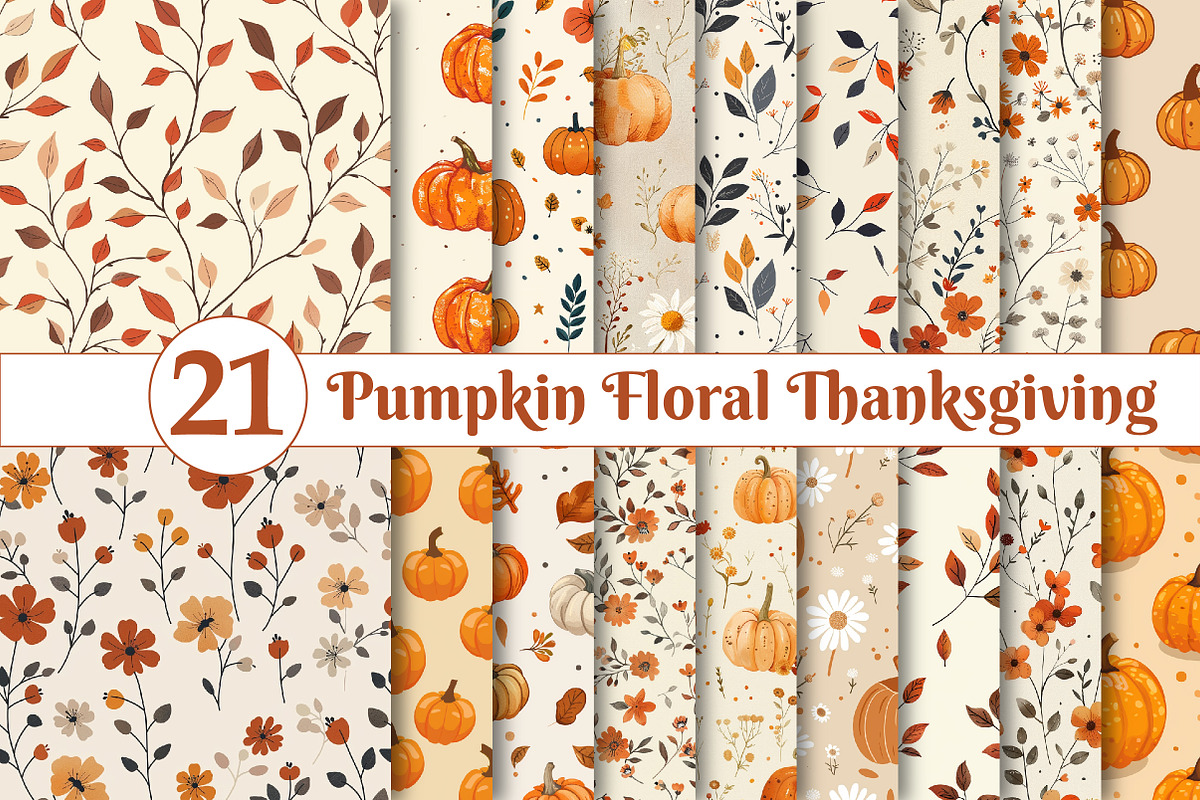 Pumpkin Floral Thanksgiving Patterns, a Texture Illustration by Dream Creation (Photo 1 of 5)