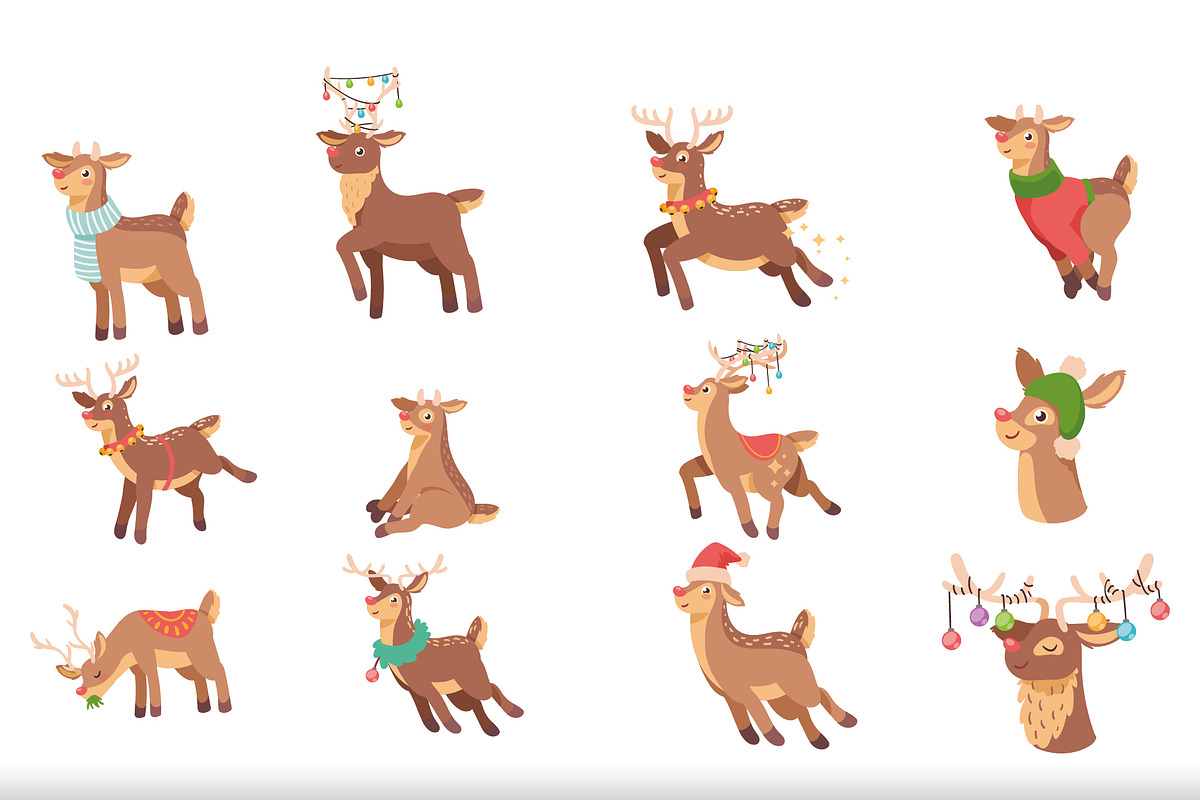 Cute Christmas Reindeer Set, a Templates & Theme by studiogstock (Photo 1 of 2)