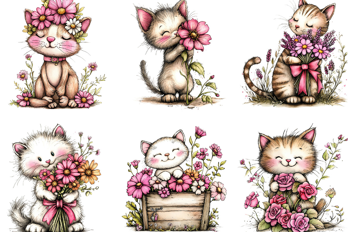 Floral Cat Clipart, an Illustration by Designking (Photo 3 of 5)