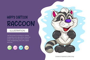 Happy Cartoon Raccoon. T-Shirt, SVG., an Animal Illustration by KENO Mascots