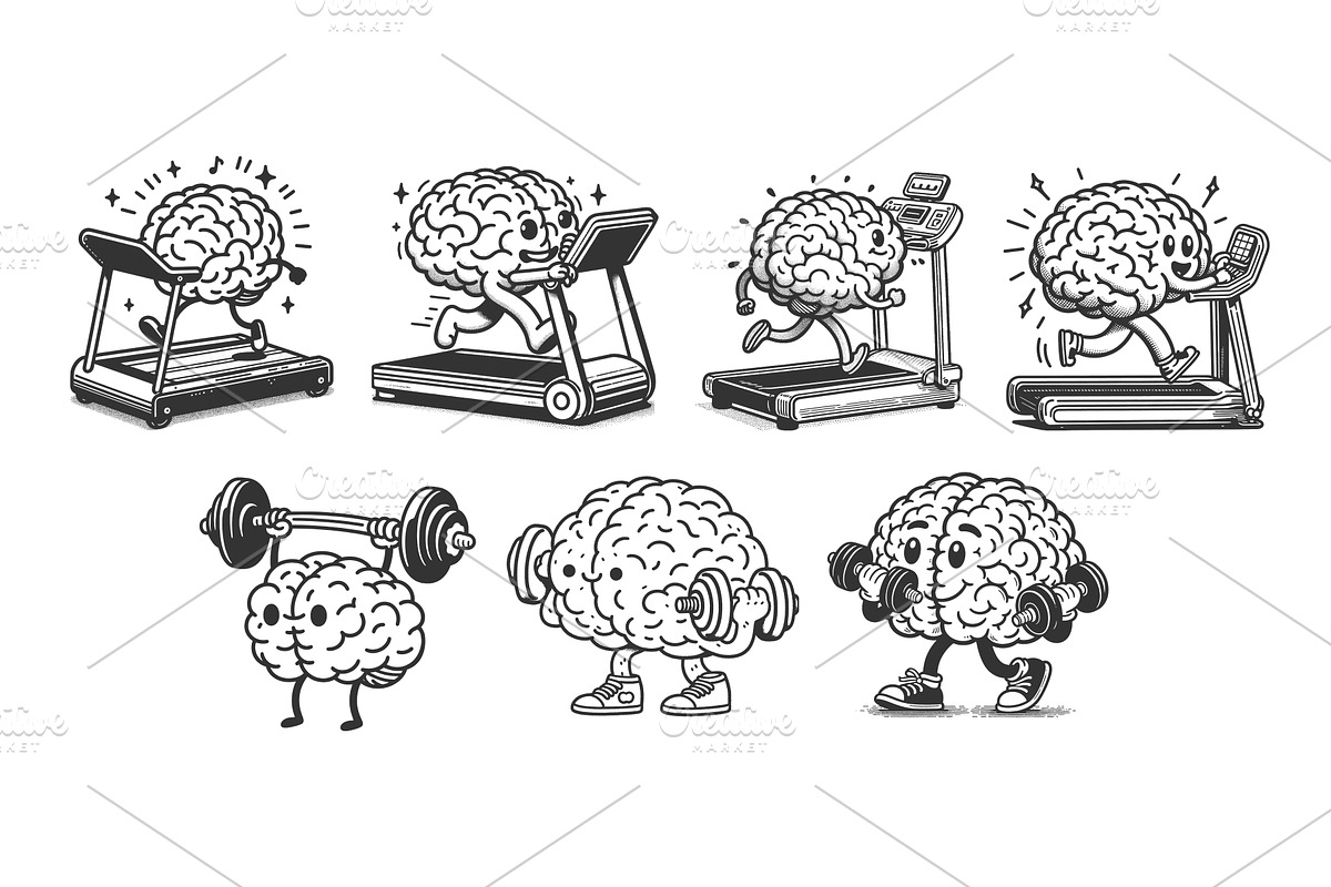 Brain Characters Exercising set, a Sport Illustration by AlexArt
