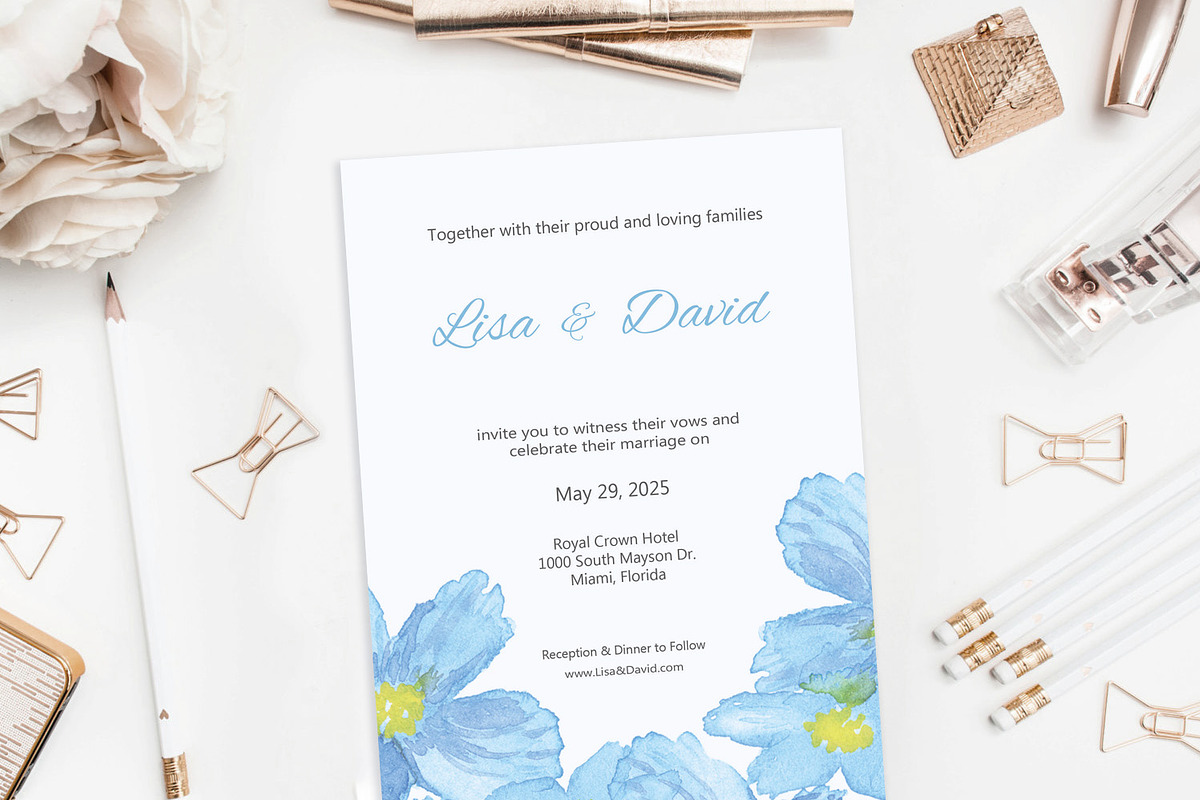 Blue Flower Watercolor Invitation, an Invitation Template by Love Design (Photo 3 of 7)