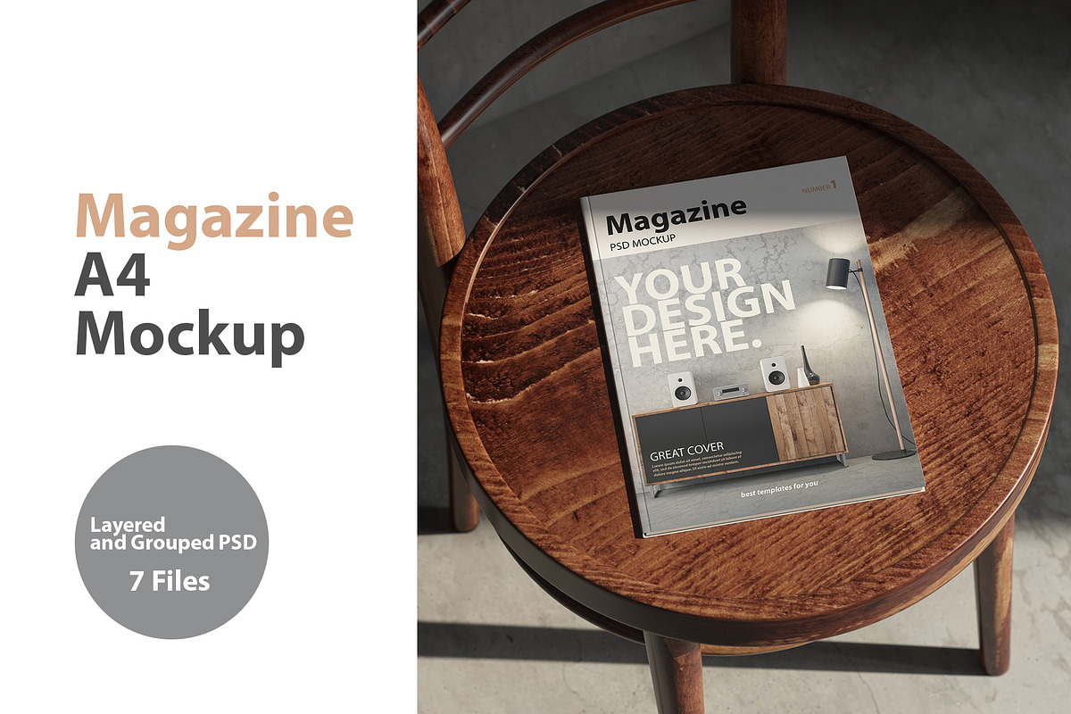 A4 Magazine Mockups PSD, a Books & Magazine Mockup by GreatFruit (Photo 1 of 13)