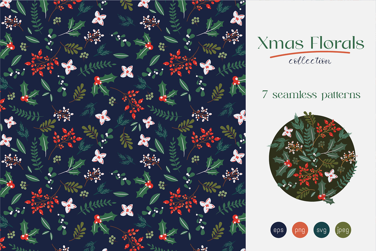 Xmas Florals - Seamless Patterns, a Pattern Graphic by InaCorart (Photo 1 of 9)