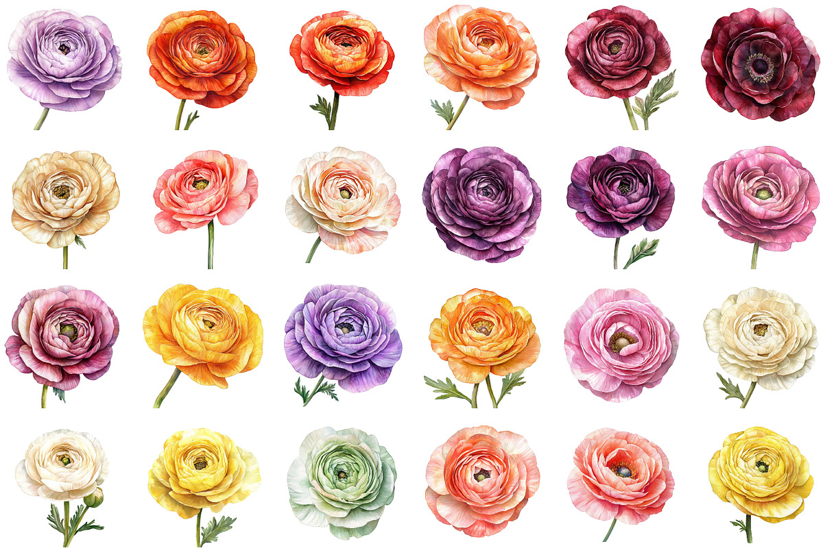 Watercolor Ranunculus Clipart, an Illustration by Sublimation Artist (Photo 2 of 6)