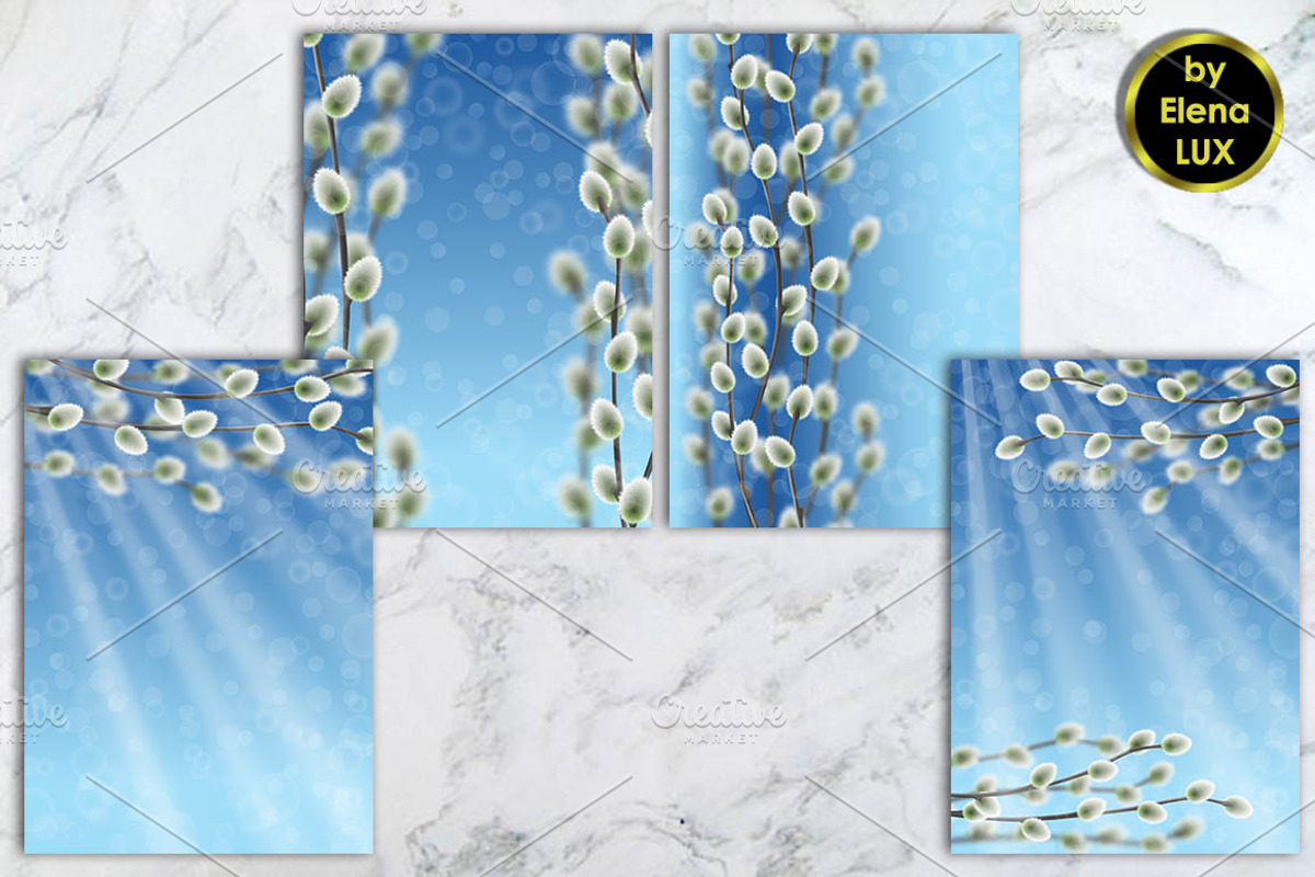 Willow branches spring card set, a Print Template by Elena Lux