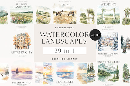 Watercolor Landscapes Bundle, a Decorative Illustration by PeDe Designs