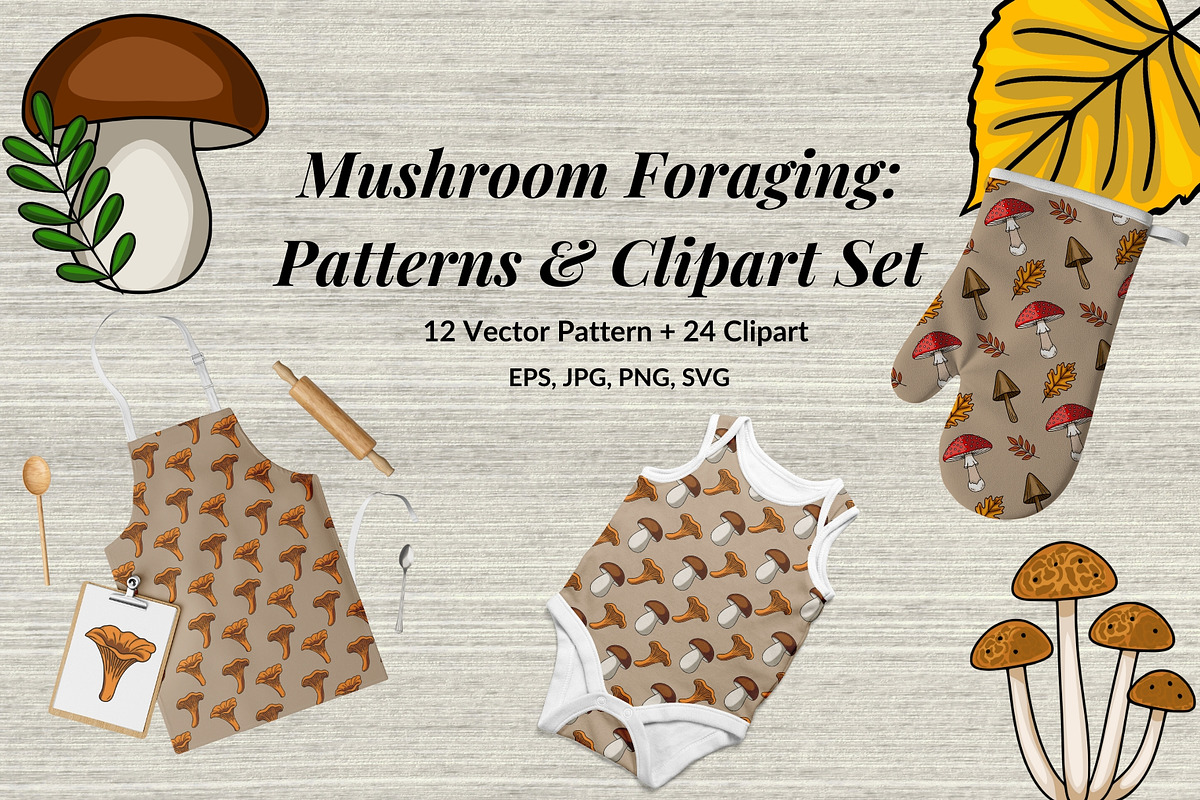 Mushroom Foraging: Patterns&Clipart, a Pattern Graphic by Elatedowl (Photo 1 of 13)